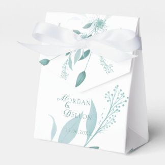 Elegante Stofblauwe Eucalyptus Turquoise Bloemige  Bedankdoosjes