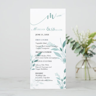 Elegante Stofblauwe Eucalyptus Turquoise Bloemige  Menu