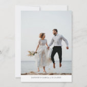 Elegante Stofblauwe Foto Bruiloft Kaart (Achterkant)