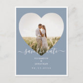 Elegante Stofblauwe Foto Bruiloft Save The Date Aankondigingskaart (Voorkant)