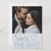 Elegante Stofblauwe Foto & Hart Bewaar de Datum Save The Date (Voorkant)