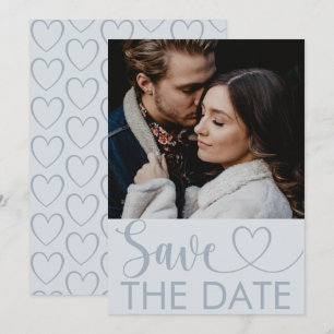 Elegante Stofblauwe Foto & Hart Bewaar de Datum Save The Date