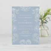 Elegante Stofblauwe Franse Rozen Bruiloft Kaart (Staand voorkant)