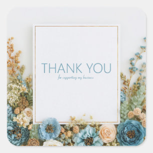 Elegante Stofblauwe Gedroogde Bloemen Gouden Lijst Vierkante Sticker