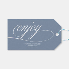 Elegante Stofblauwe Geniet Van Trouwfeest Favor Ta Cadeaulabel