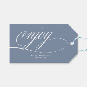 Elegante Stofblauwe Geniet Van Trouwfeest Favor Ta Cadeaulabel