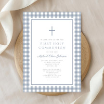 Elegante Stofblauwe Gingham Eerste Communie Jongen