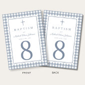 Elegante Stofblauwe Gingham Jongensdoop Kaart