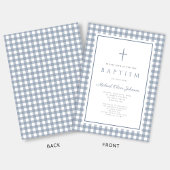 Elegante Stofblauwe Gingham Jongensdoop Kaart