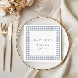 Elegante Stofblauwe Gingham Jongensdoop Servet