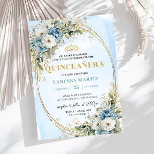 Elegante Stofblauwe Gouden Groene Quinceañera Kaart