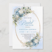 Elegante Stofblauwe Groene Script Bruidsdouche Kaart (Voorkant)