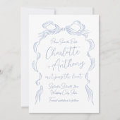 Elegante Stofblauwe Handgetekende Strik Save The Date (Voorkant)