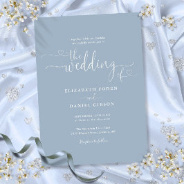 Elegante Stofblauwe Harten Calligrafie Bruiloft Kaart