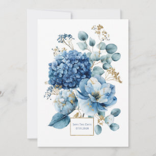 Elegante Stofblauwe Hortensia Gouden Glitters Kaart