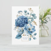 Elegante Stofblauwe Hortensia Gouden Glitters Kaart (Staand voorkant)