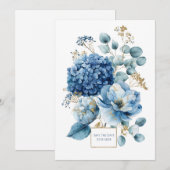 Elegante Stofblauwe Hortensia Gouden Glitters Kaart (Voorkant / Achterkant)