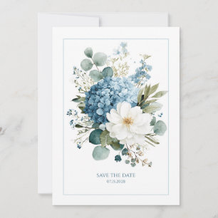 Elegante Stofblauwe Hortensia Witte Anemoon Kaart