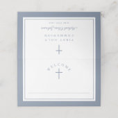 Elegante Stofblauwe Jongen Eerste Communie Plaatskaartje (Buitenkant ongevouwen)