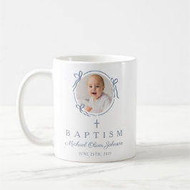 Elegante Stofblauwe Jongensfoto Doop Koffiemok
