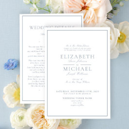 Elegante Stofblauwe Klassieke Scriptie Details Tro Kaart