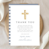 Elegante Stofblauwe Kruis Jongens Doop Bedankkaart