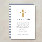 Elegante Stofblauwe Kruis Jongens Doop Bedankkaart