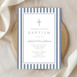 Elegante Stofblauwe Kruis Jongens Doop Kaart