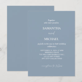 Elegante Stofblauwe Minimalistische Trouwuitnodigi Kaart