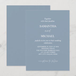 Elegante Stofblauwe Minimalistische Trouwuitnodigi Kaart