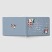 Elegante Stofblauwe Misty Rose Gouden Bruiloft Gastenboek (Volledig)