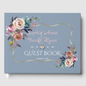 Elegante Stofblauwe Misty Rose Gouden Bruiloft Gastenboek (Voorkant)