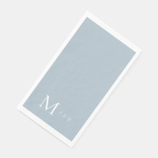 Elegante Stofblauwe Monogram Papieren Gast Handdoe Servet (Hoek)