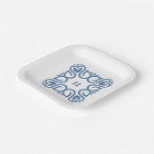 Elegante Stofblauwe Monogram Script Papieren Bordje (Gebogen)