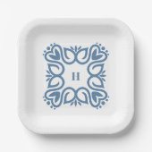 Elegante Stofblauwe Monogram Script Papieren Bordje (Voorkant)