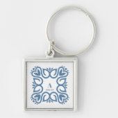 Elegante Stofblauwe Monogram Script Sleutelhanger (Voorkant)