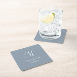 Elegante Stofblauwe Monogram Trouw Custom Kartonnen Onderzetters