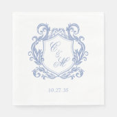 Elegante Stofblauwe Monogram Wapenschild Trouw Servet (Voorkant)