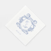 Elegante Stofblauwe Monogram Wapenschild Trouw Servet (Hoek)