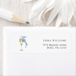 Elegante Stofblauwe Parels & Prosecco Bruidsuitnod Etiket