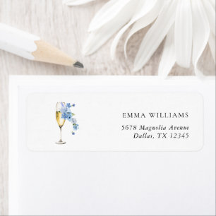 Elegante Stofblauwe Parels & Prosecco Bruidsuitnod Etiket