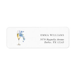 Elegante Stofblauwe Parels & Prosecco Bruidsuitnod Etiket