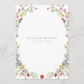 Elegante Stofblauwe Pastel Wilde Bloem Crest Bruil Menu (Achterkant)