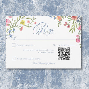 Elegante Stofblauwe Pastel Wilde Bloem Crest Bruil RSVP Kaartje