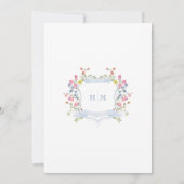 Elegante Stofblauwe Pastel Wilde Bloem Crest Trouw Kaart (Achterkant)
