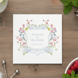 Elegante Stofblauwe Pastel Wilde Bloem Wapen Huwel Servet