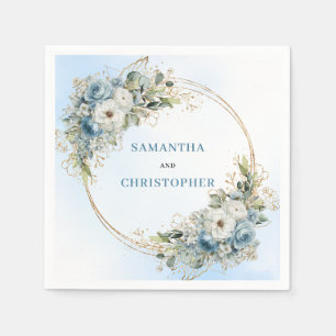 Elegante Stofblauwe Pioenrozen Gouden Trouw Servet
