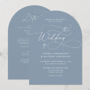 Elegante Stofblauwe QR Code All in one Boog Bruilo Kaart