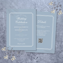 Elegante Stofblauwe QR Code Art Deco Bruiloft