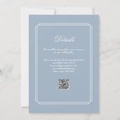 Elegante Stofblauwe QR Code Art Deco Bruiloft Kaart (Achterkant)